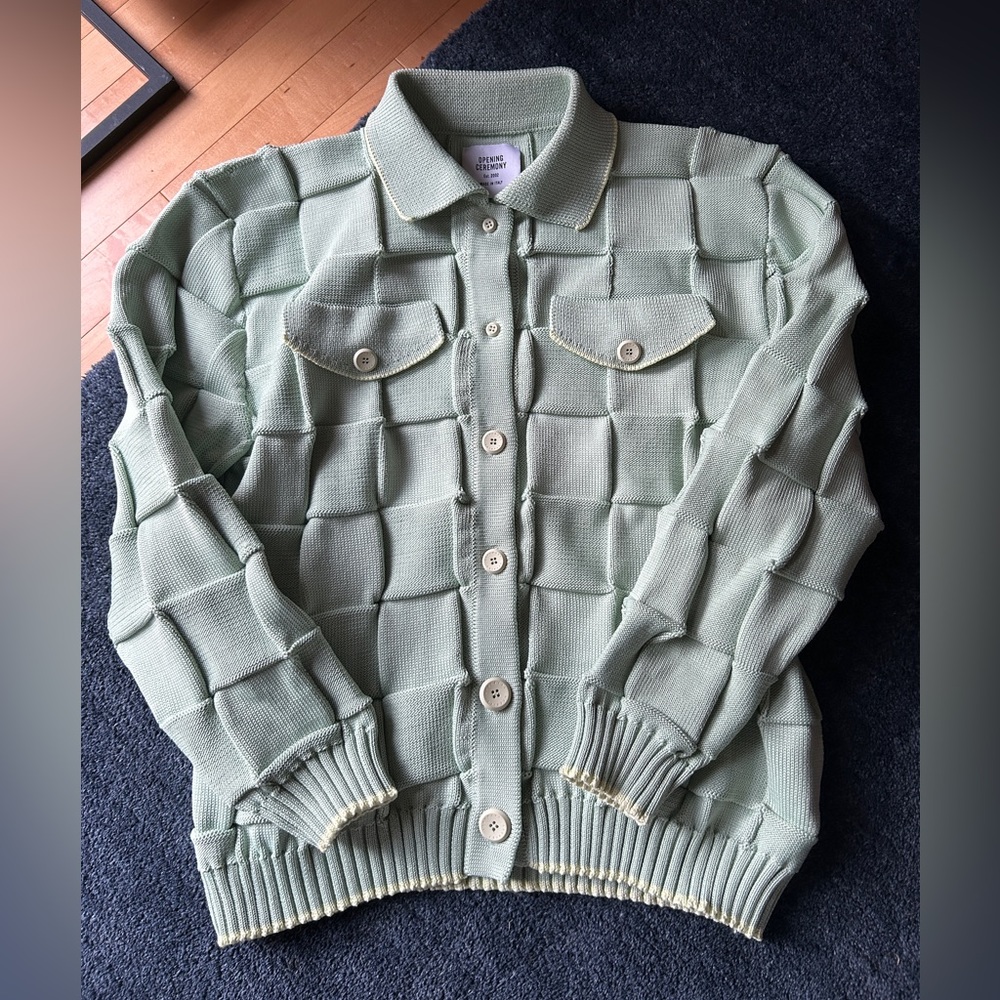 Opening Ceremony: Rare Light Green Cardigan - Woven Unique Pattern